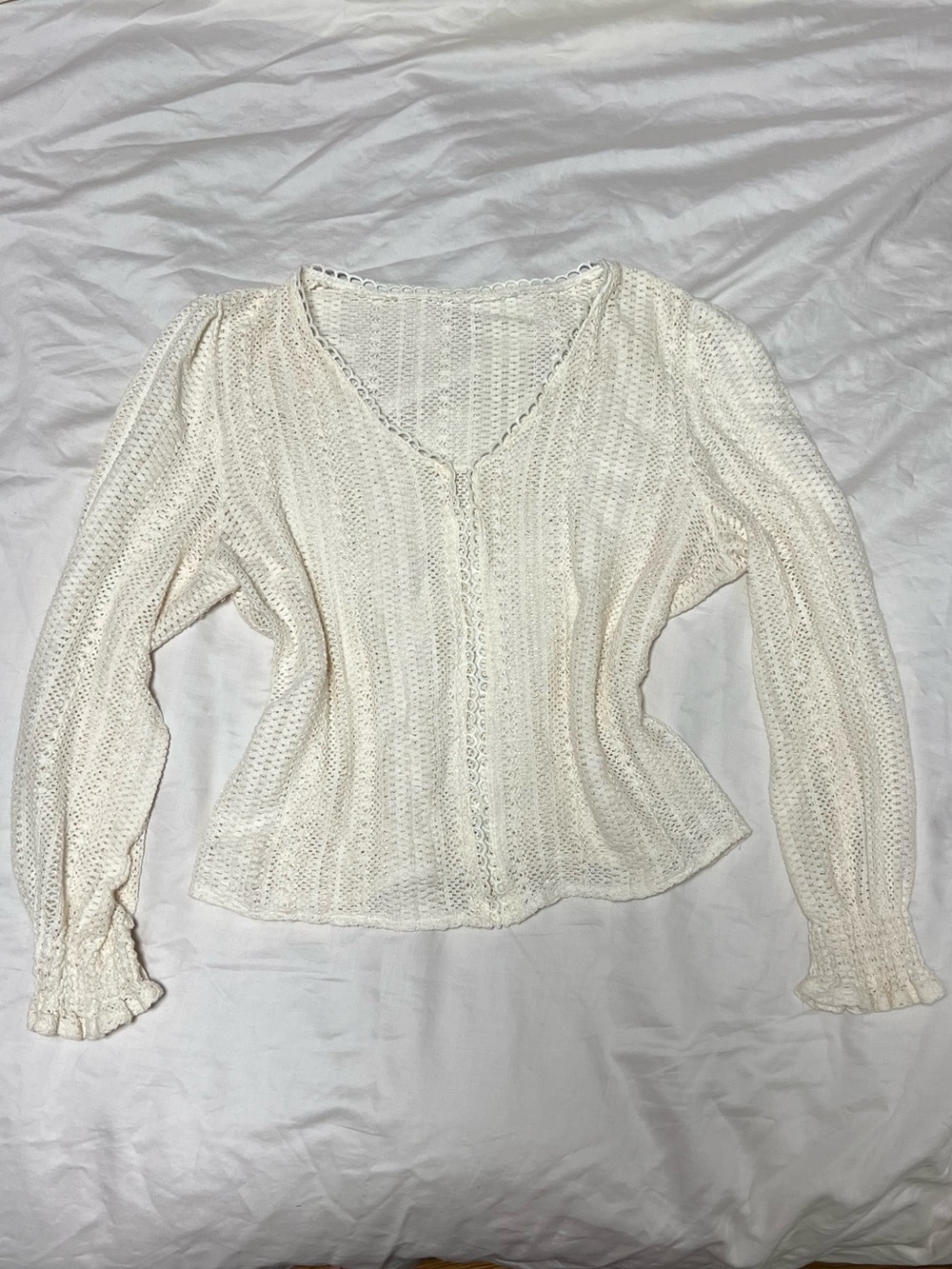 Cream Open Knit Bell Sleeve Top M Fairy Pirate Cottagecore Romantic